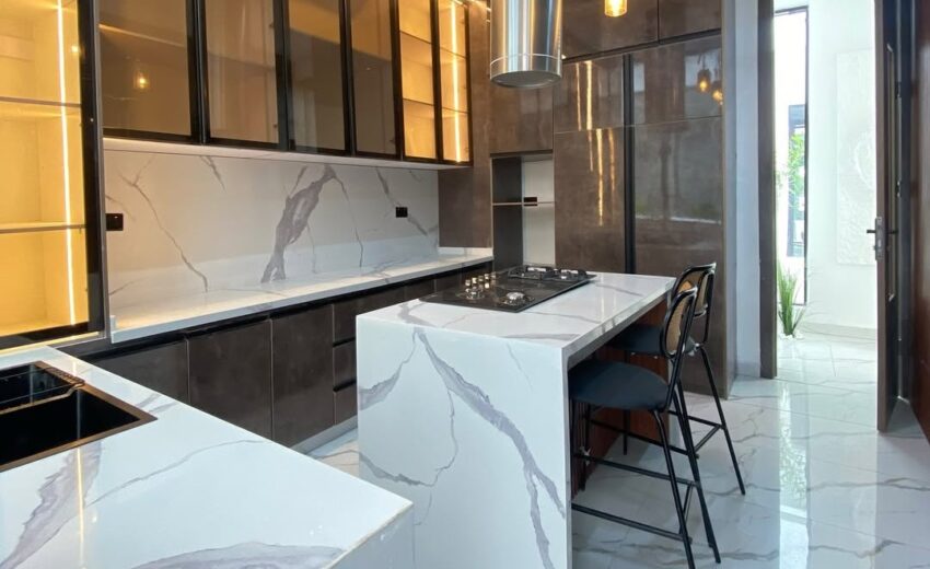 Minimalist luxury interior with warm lighting